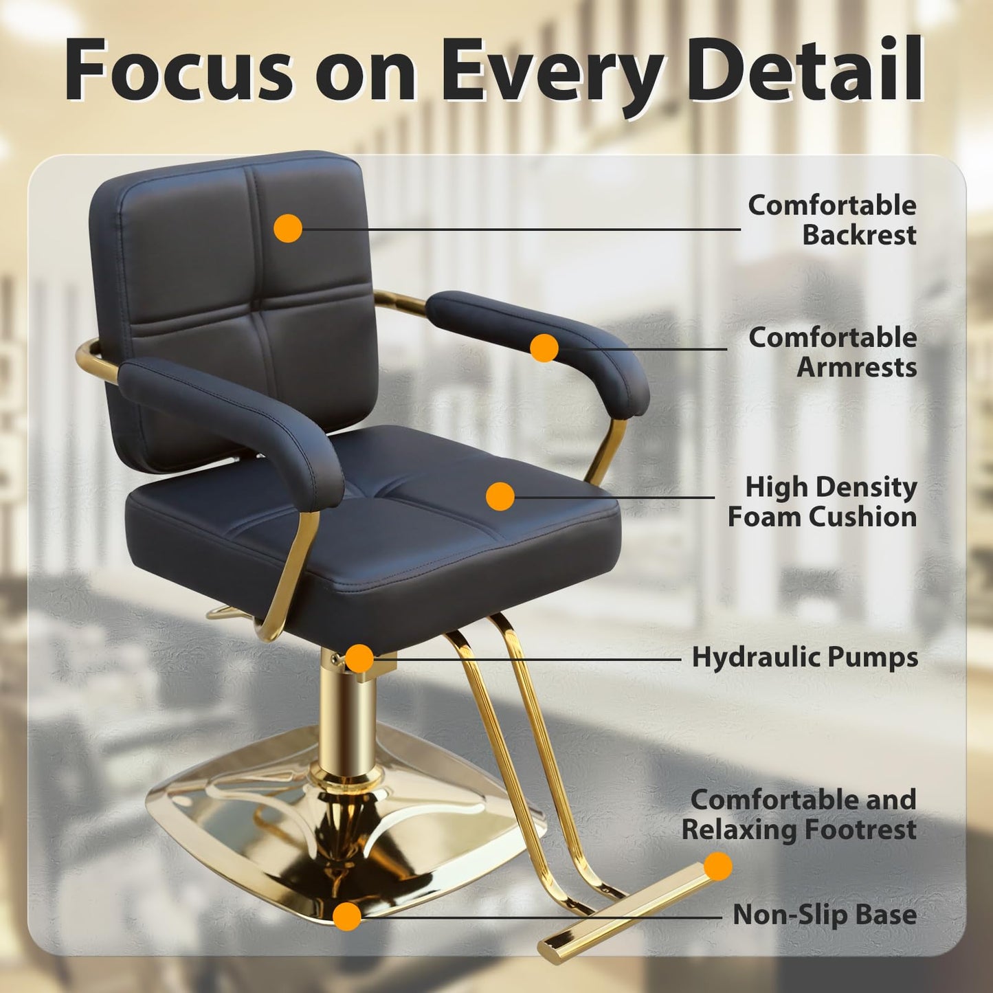 WINEDYOUNG Stylist Chairs for Salon, 360 Degree Rotating Barber Chair Hydraulic Pump Salon Chair, Spa Beauty Equipment for Hair Stylists, Tattoo Artists, Cosmetologists (Gold)