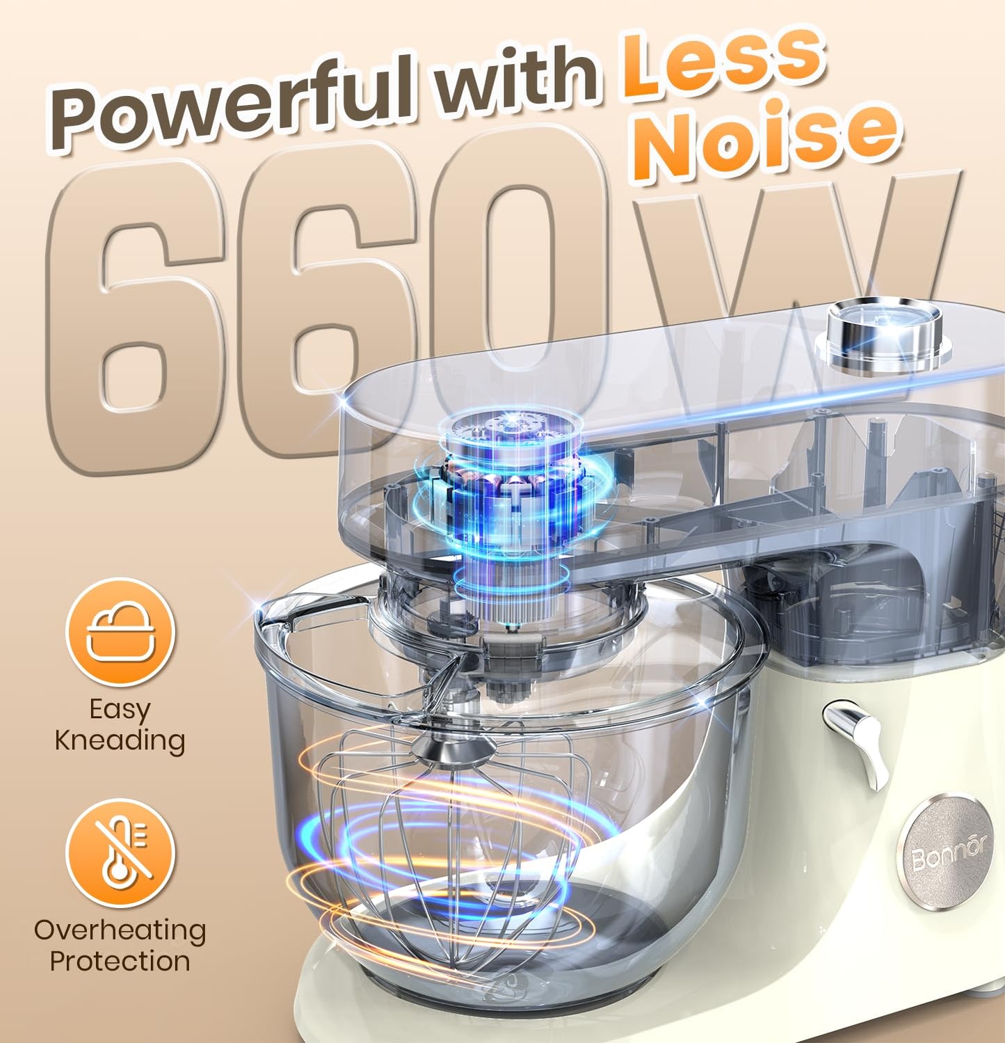 Bonnor Stand Mixer Set, 6QT Kitchen Mixer with LED Touchscreen, 11-Speed Tilt-Head Mixer with Timer, 4 Preset Menus, Stainless Steel Bowl, Dough Hook, Whisk, Beater,Plus 2QT Ice Cream Maker Attachment
