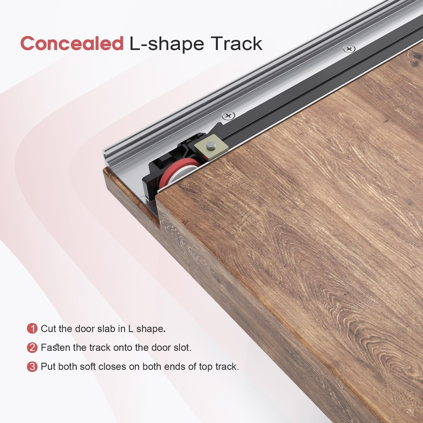 CEAKIAN 36" Concealed Sliding Barn Door Hardware Kit with Soft Close Mechanism for 28in Passage Opening, Hidden Sliding Door Hardware, Trackless Rails, Wall Mount for Interior Wooden Doors (NO Door)