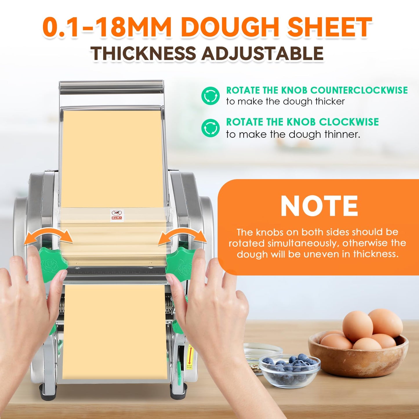 NEWTRY Commercial Pasta Maker Machine Electric Dough Roller Noodle Making Machine with 2/6mm and 2.5mm Round Blade Thickness Adjustable for Fettuccine Pasta 110V