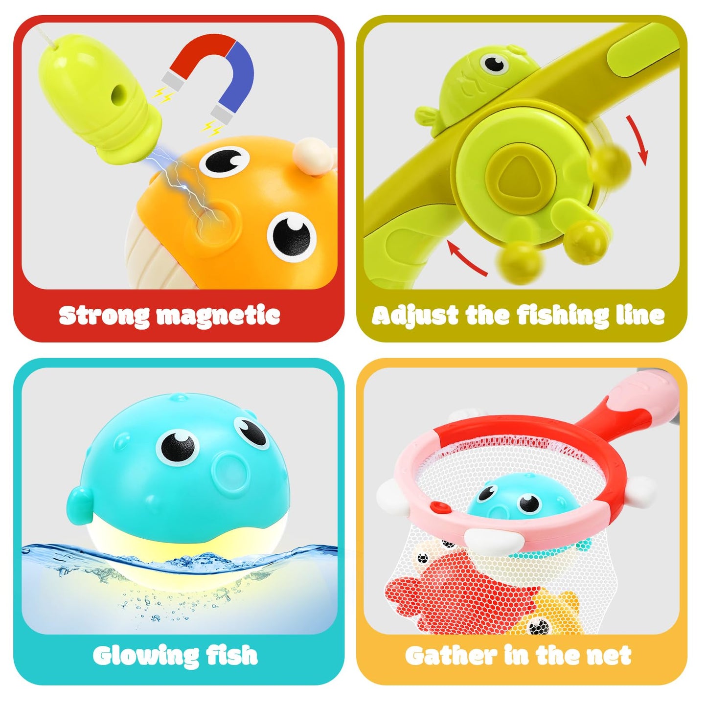 Light Up Toddler Bath Toys for Kids Ages 1- 3,7PC No Holes Baby Shower Bath Toys Set,Fun Magnetic Fishing Game Bathtub Toy,Birthday for Baby Boys Girls 1 2 3 4 5 6 Old Year