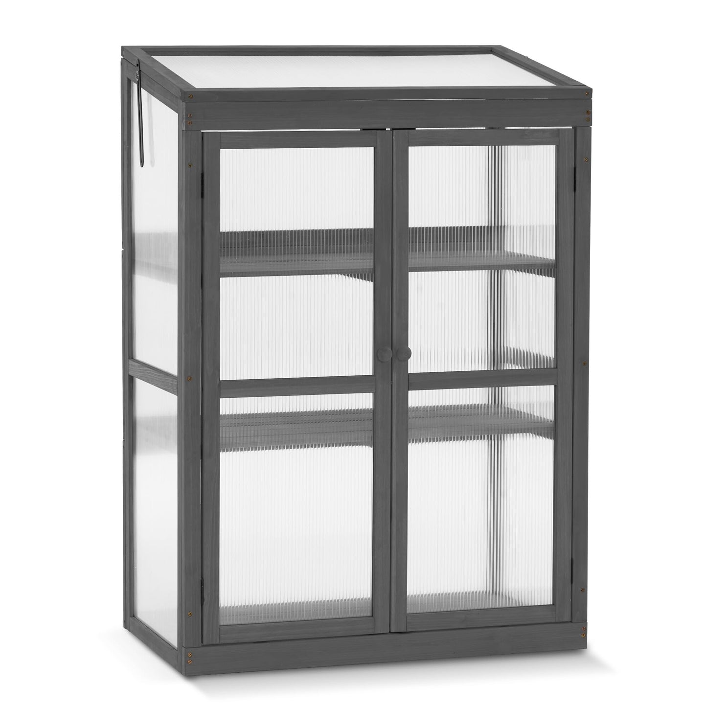 MCombo Wooden Cold Frame Greenhouse, Raised Flower Planter Shelf Protection for Outdoor Indoor Use, 0760 (Dark Grey)