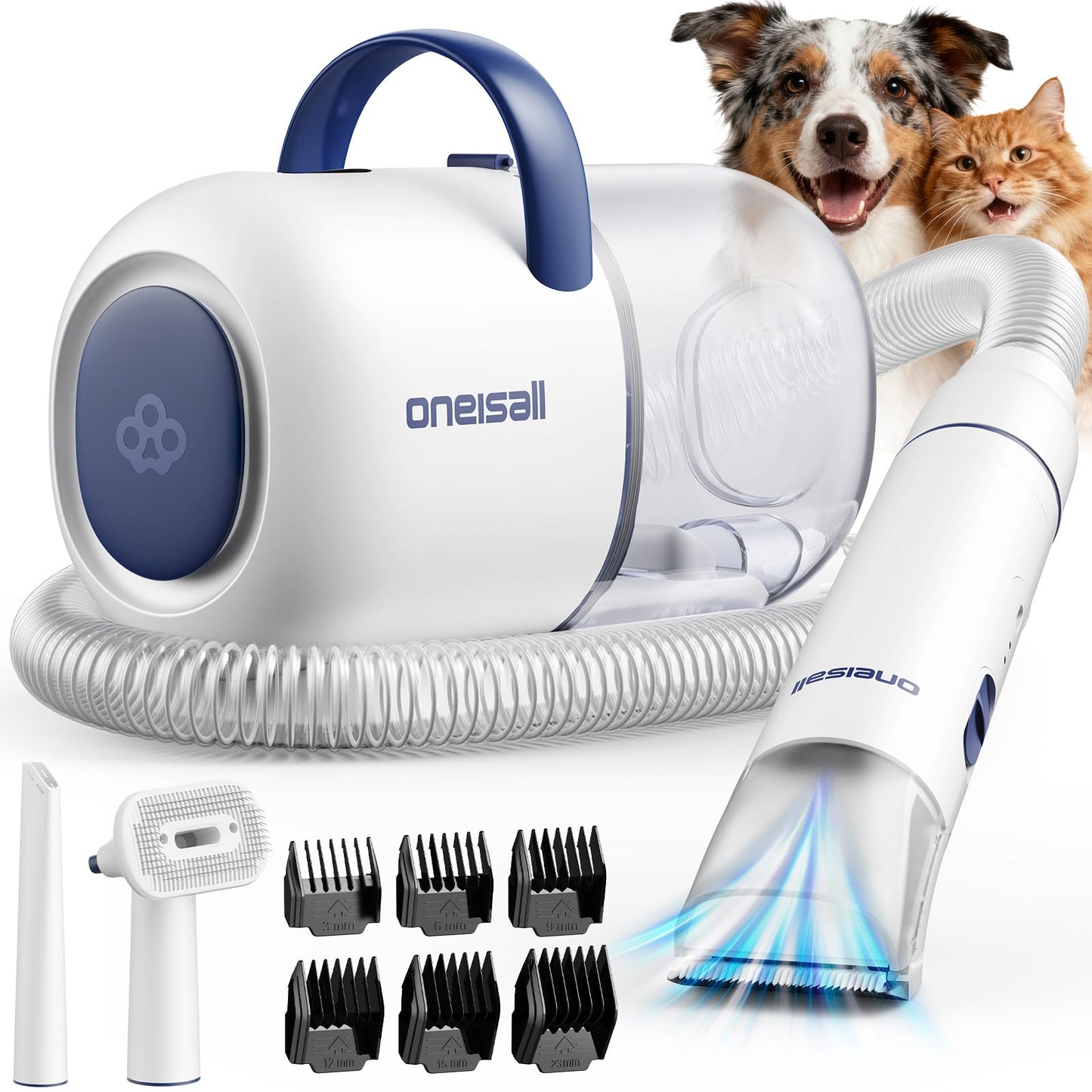 oneisall Dog Grooming Vacuum - 15000Pa Suction, Captures 99% Pet Hair to Reduce Shedding, Dog Grooming Clippers & Quiet Brush (≤59dB) with 4 Accessories, 2L Dust Canister for Home Cleaning