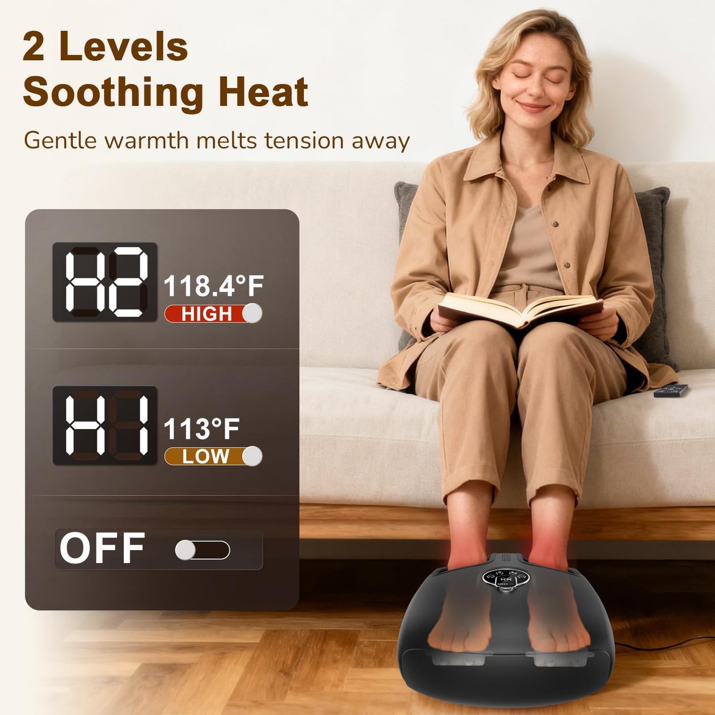JZBRAIN Shiatsu Foot Massager Machine with Heat : Deep Kneading Foot Massager with Vibration & Compression for Plantar Fasciitis & Neuropathy - for Women & Men,Relax for Home Office Use (Black)
