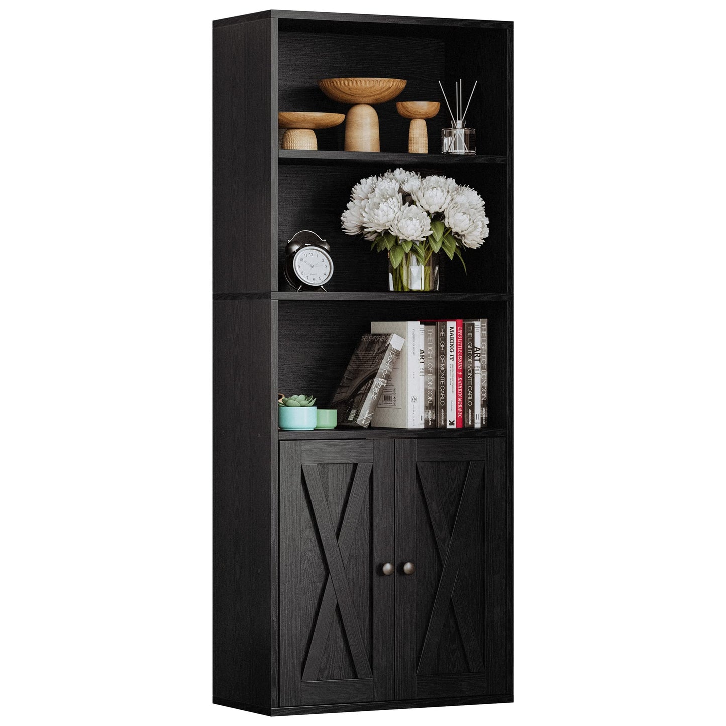 IRONCK Industrial Bookshelves and Bookcases with Doors 11.8 in Depth Floor Standing 5 Shelf Display Storage Shelves Bookcase Home Decor Furniture for Home, Office, Living Room, Bedroom