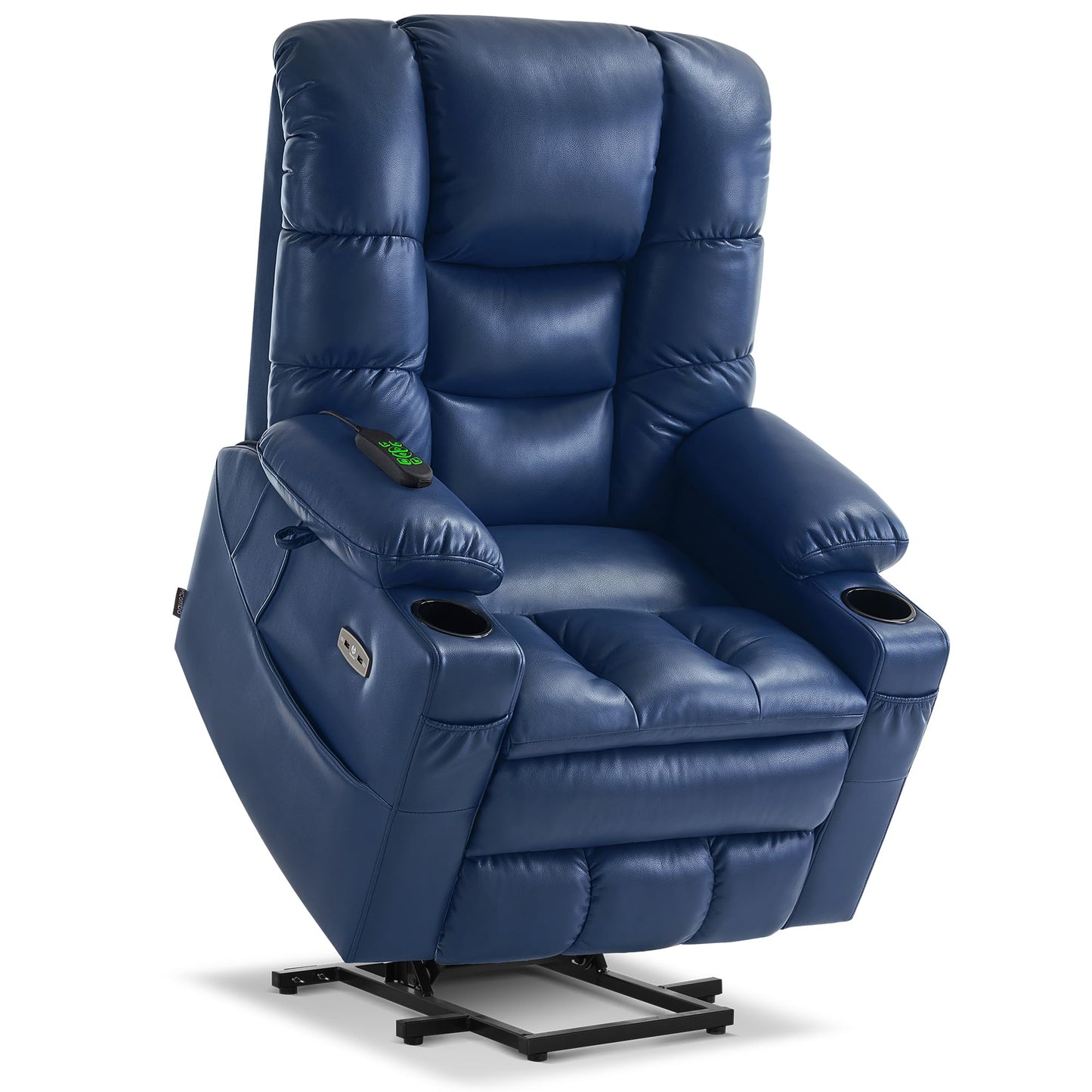 MCombo Large Triple Motor Power Lift Recliner Chair with Massage and Dual Heating, Adjustable Headrest for Tall Elderly People, Faux Leather 7634 (Blue, Large)