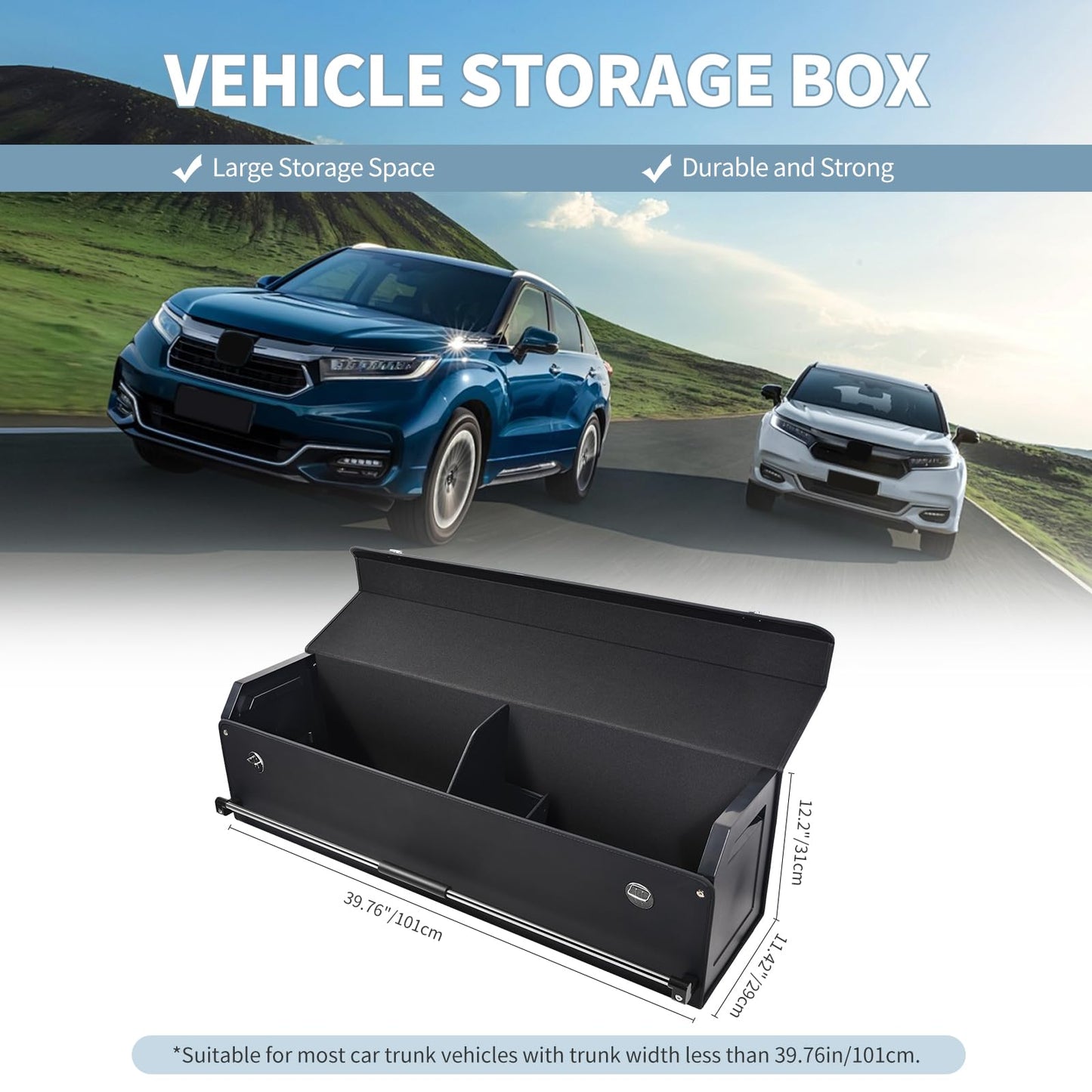 XCF Car Trunk Organizer for Honda CR-V 2017-2022, Collapsible Sturdy Trunk Storage Container with Lid and Handle Large Leather Car Trunk Storage (Black, 39.7 x 11.4 x 12.2in)