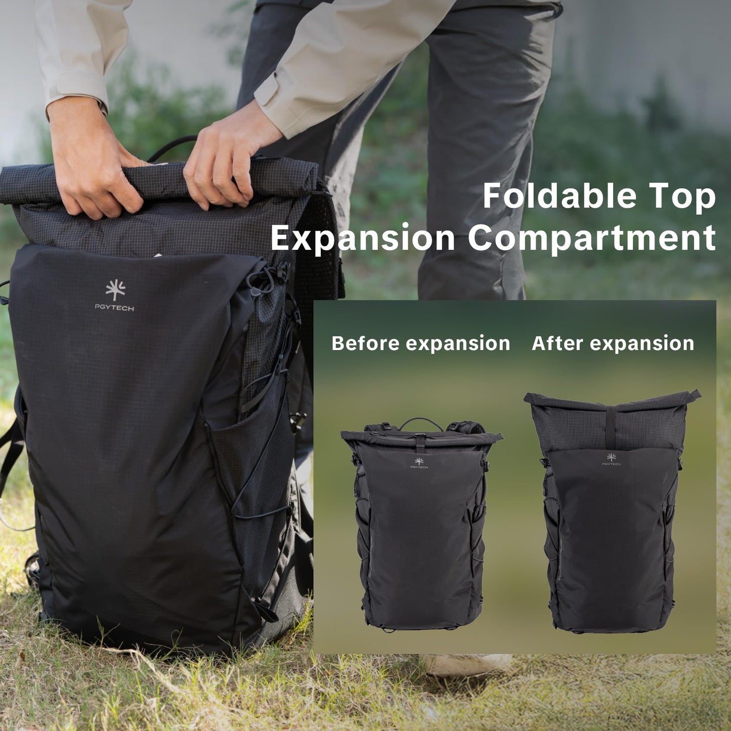 PGYTECH OnePro Ultralight Camera Backpack, Expandable Camera Bag 20L for Photographers, Outdoor Travel Bag with Dividers and 14" Laptop Sleeve, Compatible with DSLR/Drones/Mirrorless (Misty Green)