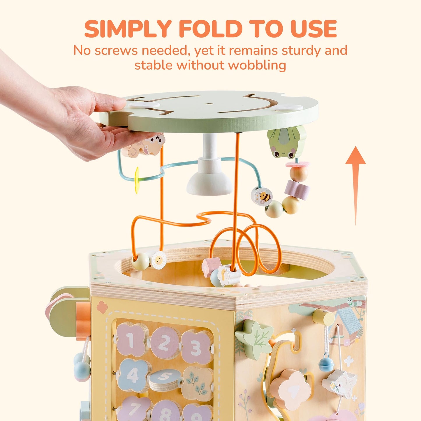 ROBUD 13-in-1 Wooden Activity Cube, Montessori Toys for 1+ Year Old Boys & Girls, Multipurpose Educational Sensory Toy for Toddlers, Educational Learning Toys, Fountain Garden Theme