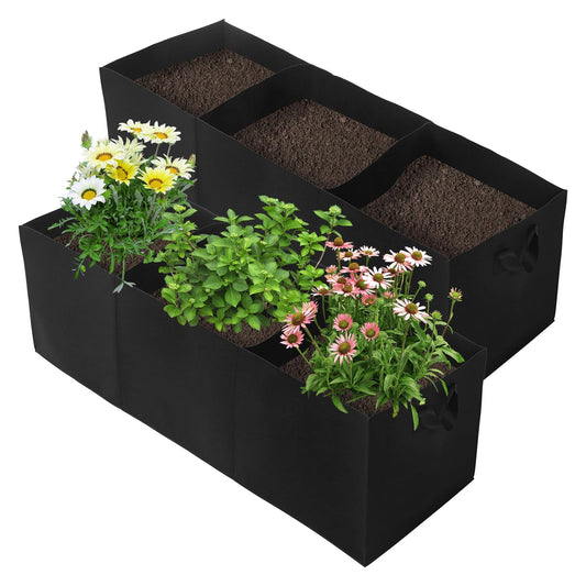 2 Pack Plant Grow Bags, 3 Divided Grids Fabric Raised Planting Bed Rectangle Raised Vegetable Planter Garden Planting Grow Pot Outdoor Planter Box for Vegetables, Flowers, Plants (Black, 120x40x40cm)
