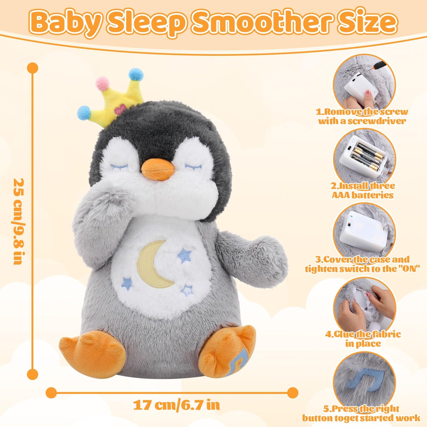 Emoin Breathing Stuffed Penguin Plush, Animal Breathing Penguin Plush Toy with Lights and Music Penguin Gifts Stuff for Adults and Kids