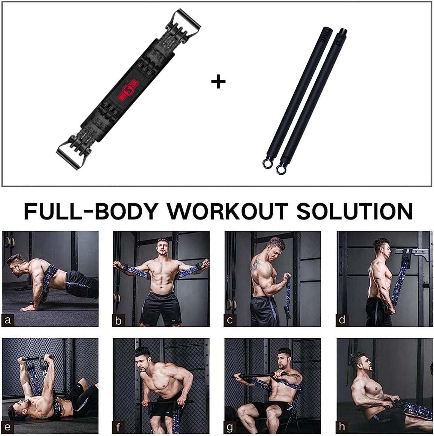 INNSTAR Resistance Bands Bar Exercise Bands Attachment 38" Black Max Load 800lb for Home Gym Workout Full Body Workout Power Lifting Fitness Bar (Black)
