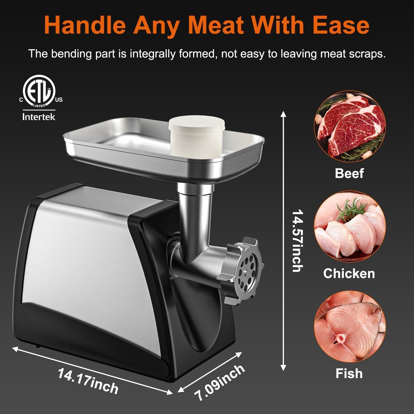 Culistra Commercial Meat Grinder Mincer, 3500W ETL Heavy Duty Sausage Stuffer with Reverse, 3 Plates & 2 Blades, Sausage Tubes Set, for Catering Restaurant Butcher Shop