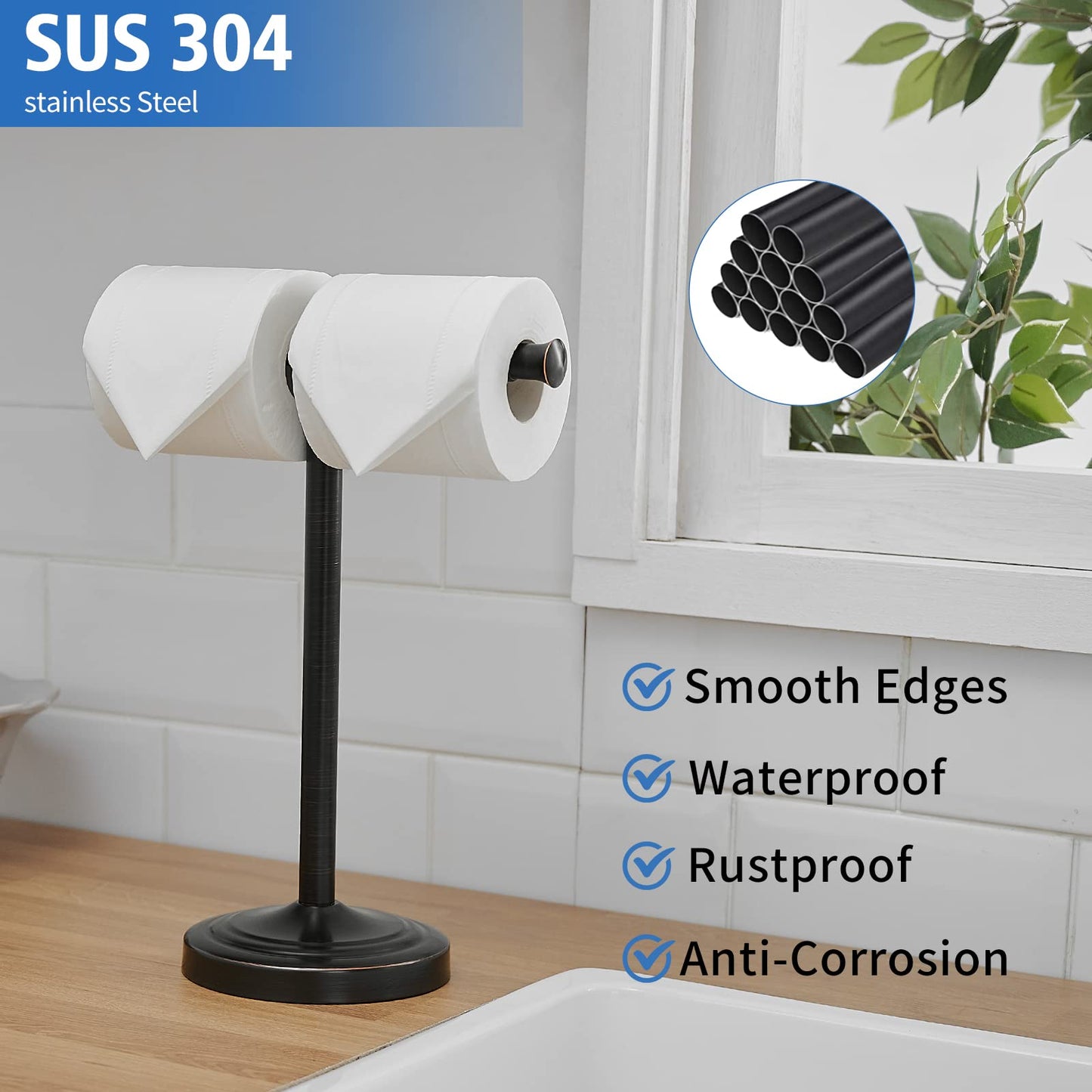 RUMOSE 13 Inch Oil Rubbed Bronze Towel Stand Hand Towel Holder Bathroom Kitchen Vanity Countertop T-Shape Towel Rack Free Standing Stainless Steel Towel Bar Towel Ring