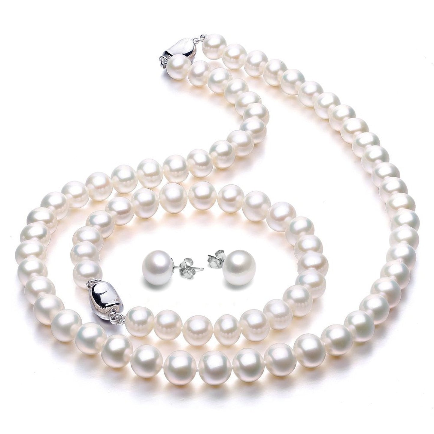 VIKI LYNN Freshwater Cultured Pearl Necklace Set Includes Stunning Bracelet and Stud Earrings Jewelry for Women Gift for Mother's Day, Anniversary, Birthday, Wedding - 20 Inch