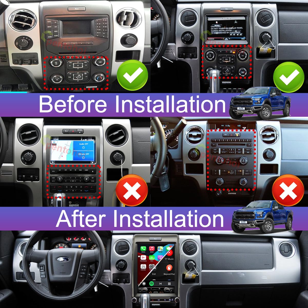 liyidaing for Ford F150 2013 2014 Car Radio Upgrade Android 13 Stereo Replacement 12.1inch Touch Screen 8core CPU Tesla Vertical Screen Style Support Carplay and Android Auto DSP 5G WiFi