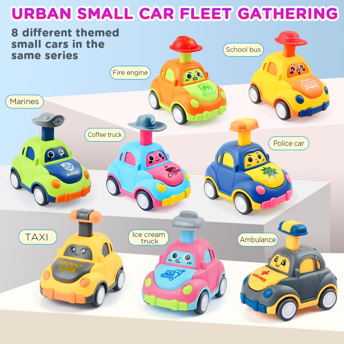soi-meme 8 Pack Press and Go Car Toys for Toddlers1 2 3 Year Old,Infant Play Vehicle Set Toys for 1-3, Baby Car Toys for 18 Months,First Birthday Gifts for Boys