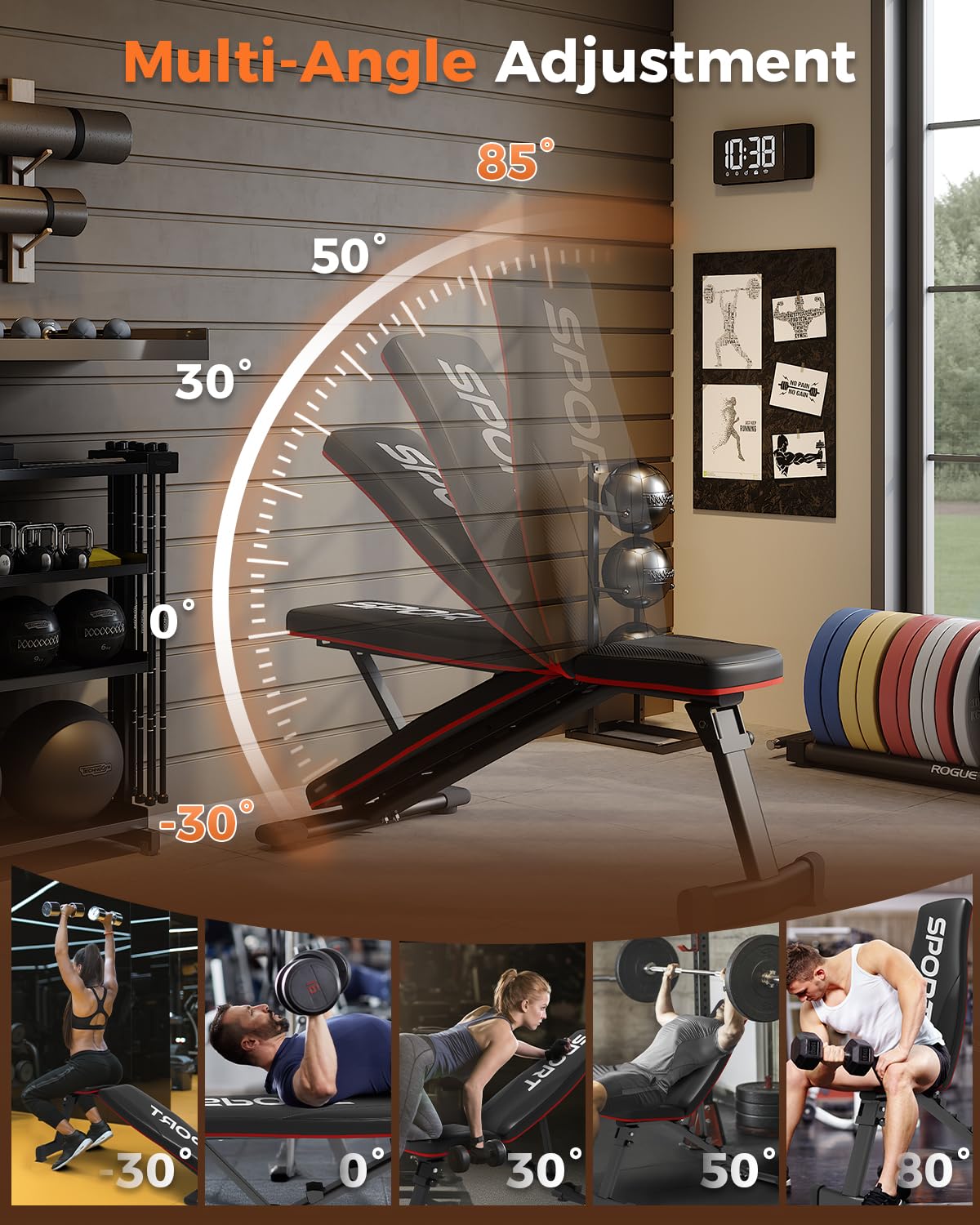 Smith Machines Home Gym with Bench, Squat Rack with Weight Bar, Dual LAT Pull-Down Systems & Cable Crossover Machine for Full-Body Workouts Training, Red & Black