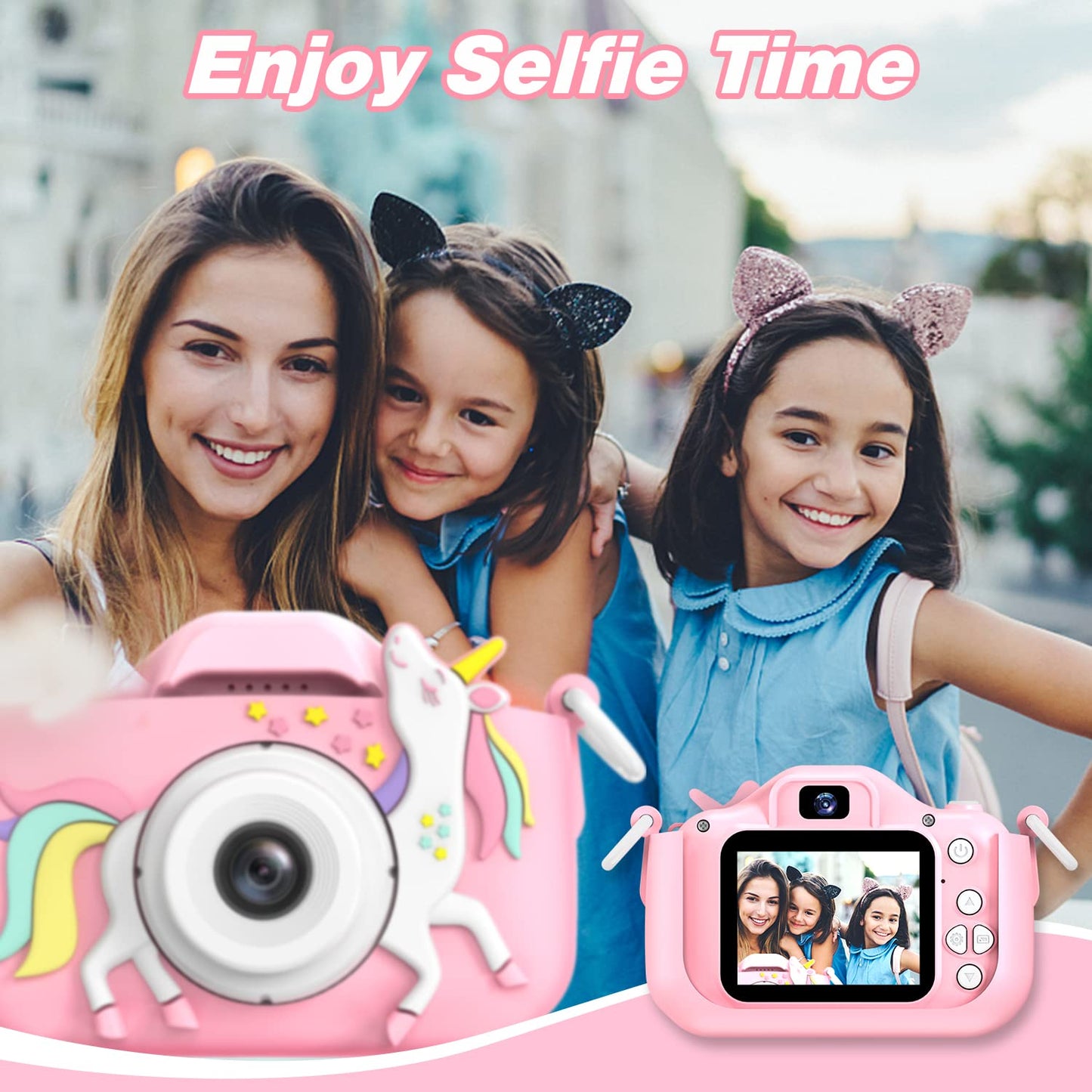 Goopow Kids Camera Toys for 3-8 Year Old Girls Boys,Children Digital Video Camcorder Camera with Cartoon Soft Cover, Best Chritmas Birthday Festival Gift for Kids - 32G SD Card Included