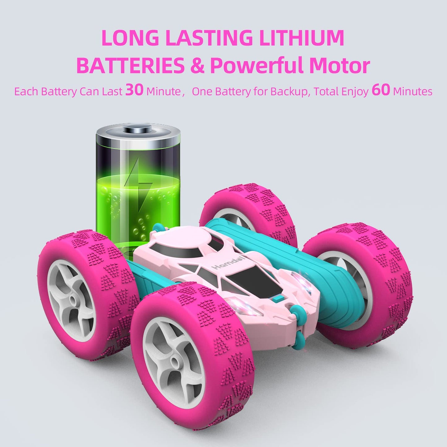 Hamdol Pink Remote Control Car for Girls, 360° Flipping Stunt Car with LED Headlights, Rechargeable 4WD Electric Toy Vehicle, Princess Gift for 6 7 8 9 10 11 Year Old Girls, Birthday & Christmas Toy