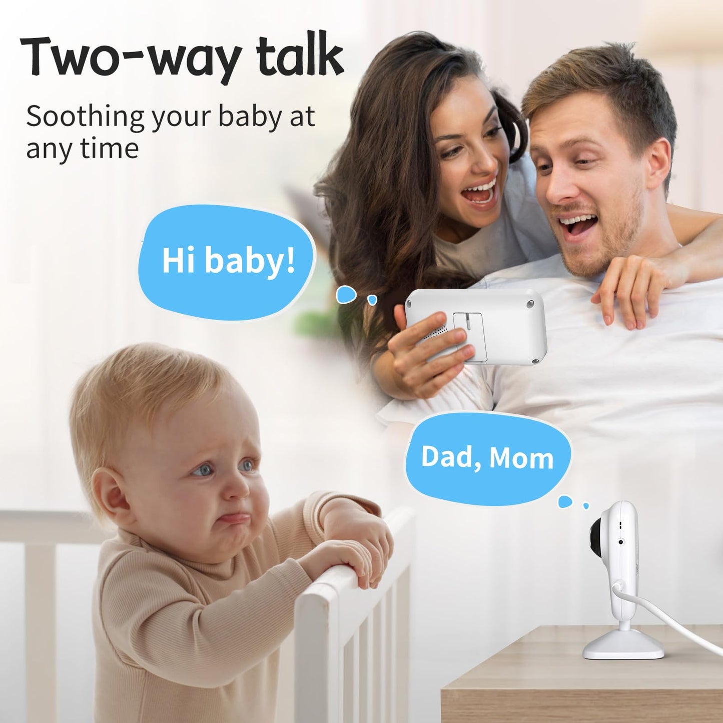 Simyke Video Baby Monitor with Camera No WiFi 1200ft Long Range, 2.8" Plug & Play Diaplay, Auto Night Vision, 5 Lullabies Portable Baby Sound Monitor, Baby Room Use, for Baby/Elderly