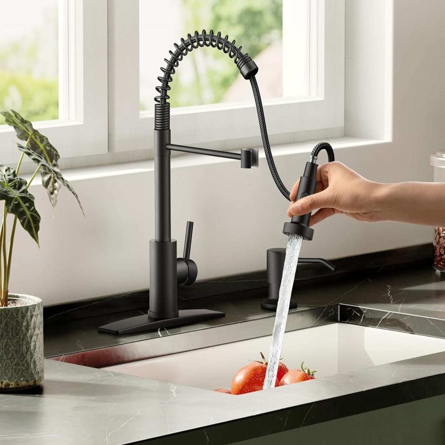 VIDEC Touch On Kitchen Faucet, 3 Modes Pull Down Sprayer, Touch On Sensor Activated, Ceramic Valve, 360-Degree Rotation, 1 or 3 Hole Deck Plate. 10-Year Warranty.(Matte Black,KW-62R)