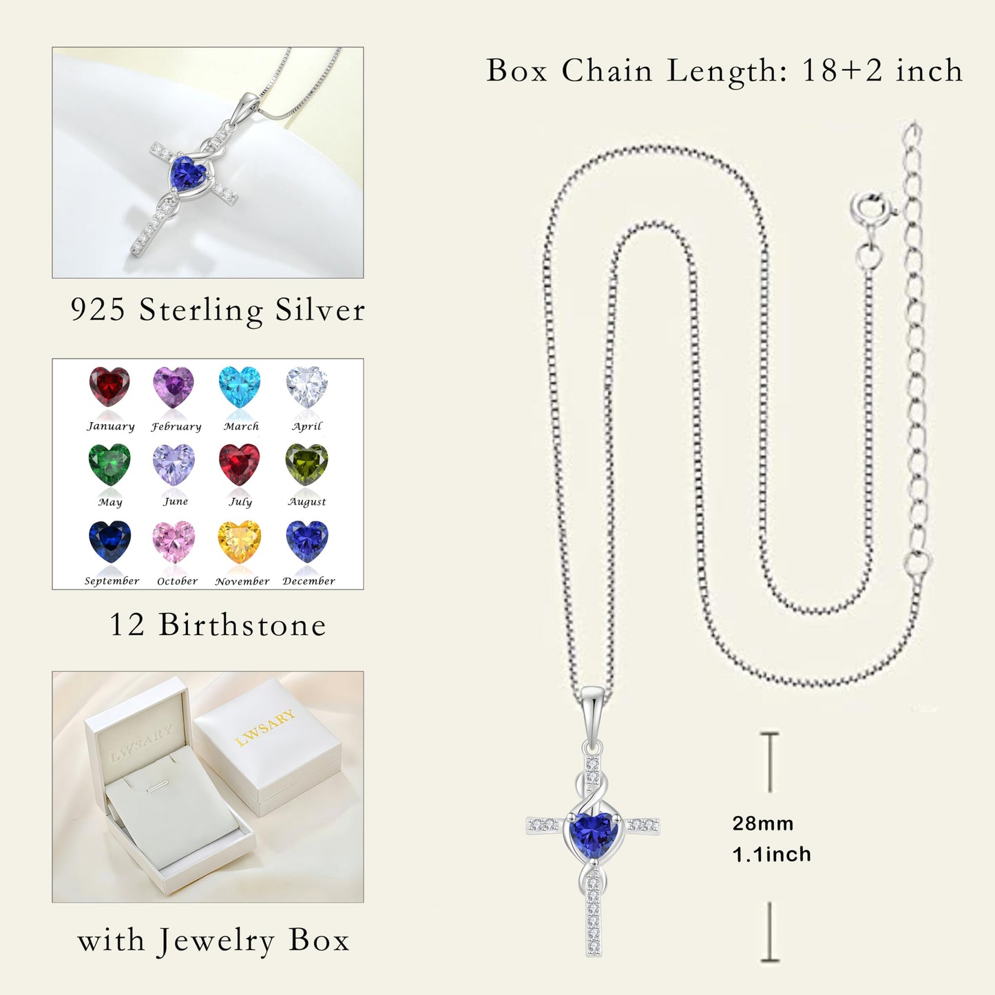 Lwsary Infinity Cross Jewelry Set for Women Tanzanite Necklace & Earrings & Bracelet December Birthstone Jewelry
