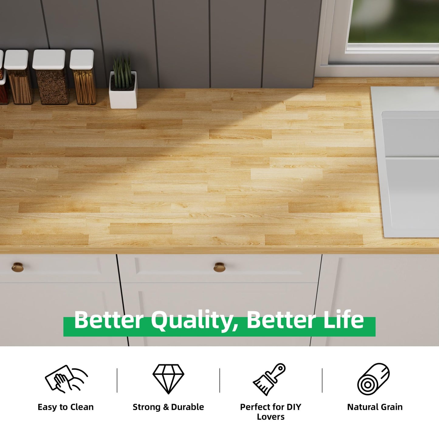 Butcher Block Countertop Wood Tabletop - Premium 4ft Solid Hardwood Plank for DIY Kitchen Island, Countertop, Coffee Bar and Desk with Natural Unfinished Birch Finish, 50"x25"x1.5"