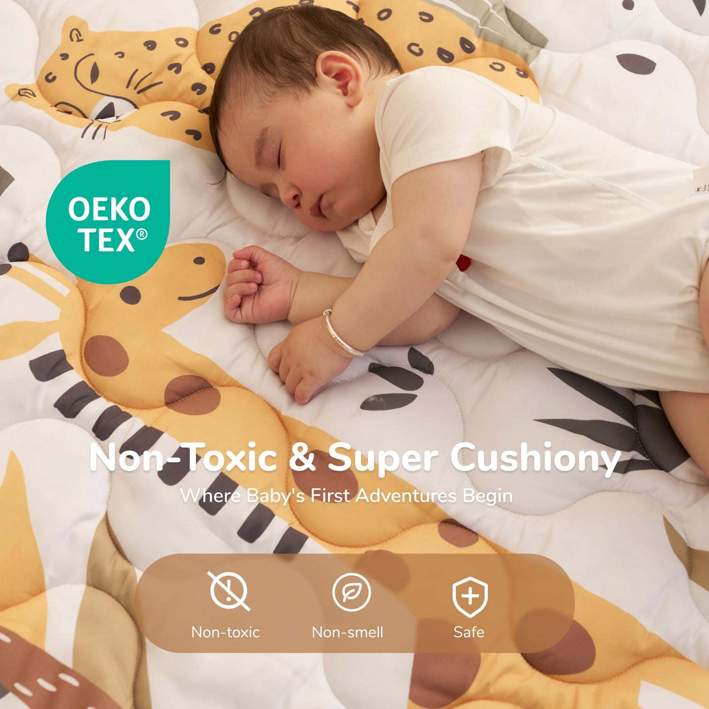 Momcozy Baby Play Mat for Floor, 50x50 Thickened Playpen Mat, Playmate for Baby Tummy Time, Waterproof & Non-Slip, Foldable Outdoor Mat with Carrying Handle, Giraffe