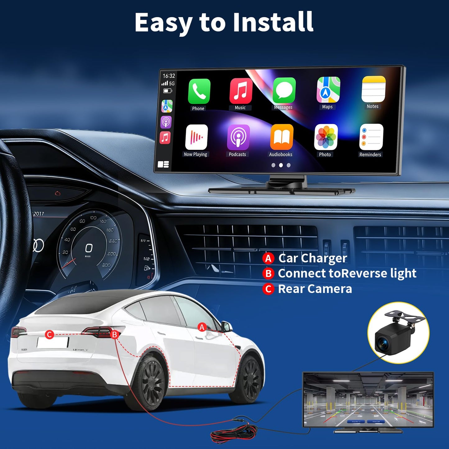 11.5" Largest Wireless Carplay HD Screen for Carplay & Android Auto Car Stereo with 4K Dash Cam 1080P Backup Camera, GPS Navigation/Bluetooth/Mirror Link/Voice Control/AUX/FM/Siri