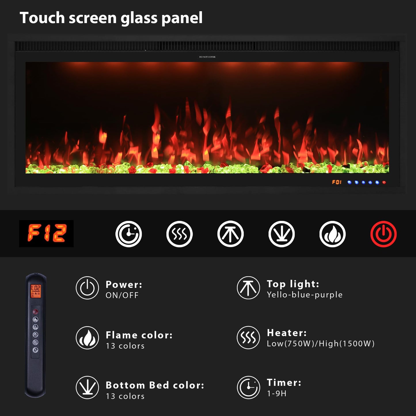 Valuxhome 60inch Recessed Electric Fireplace, Ultra Narrow Frame Design, 13 Flame Colors, 400 Sq.ft, 750/1500W