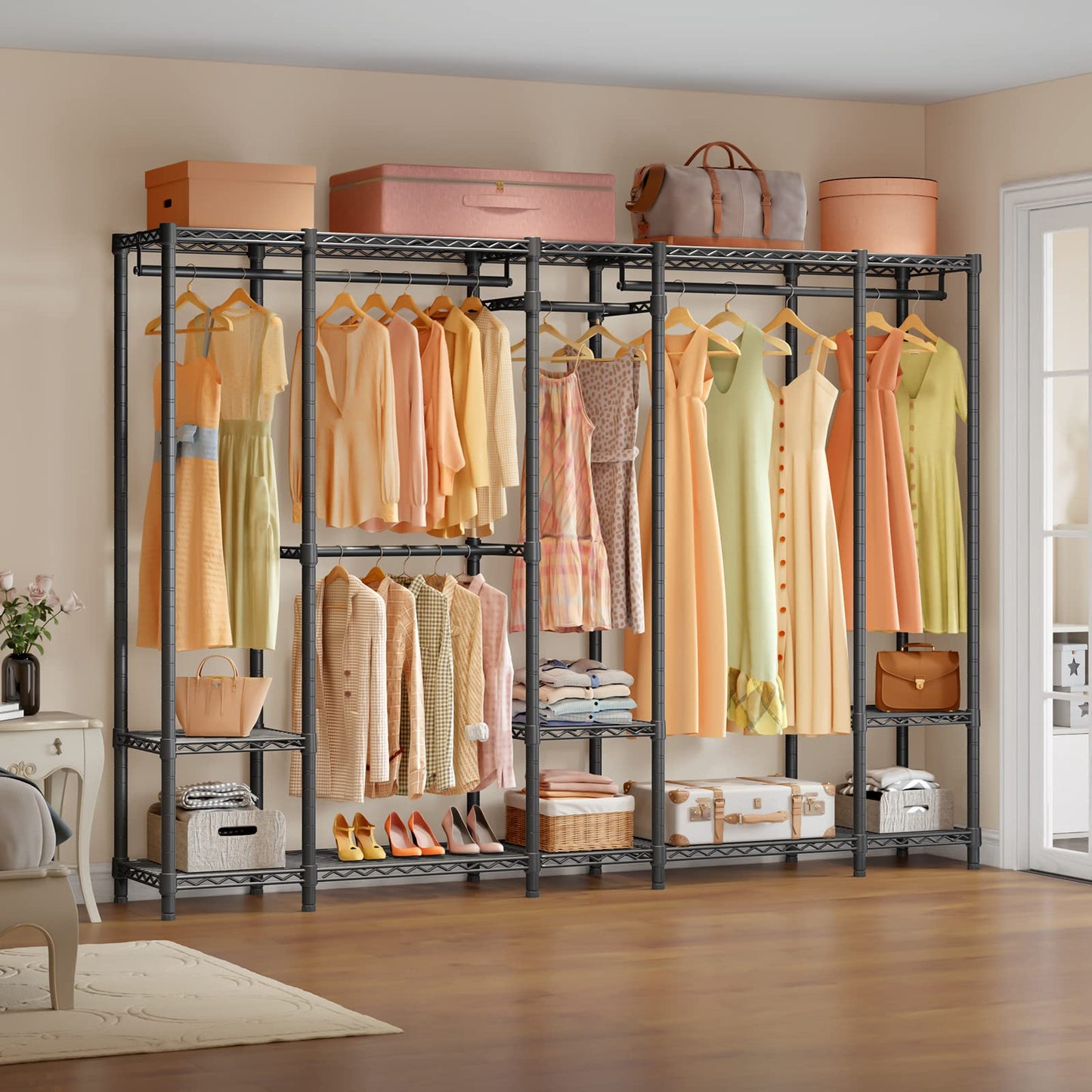VIPEK V50 Extra Large Portable Closet Rack Bedroom Armoire Freestanding Wardrobe Closet, Heavy Duty Clothes Rack Multi-Functional Metal Clothing Rack for Hanging Clothes, Max Load 1300lbs, Black