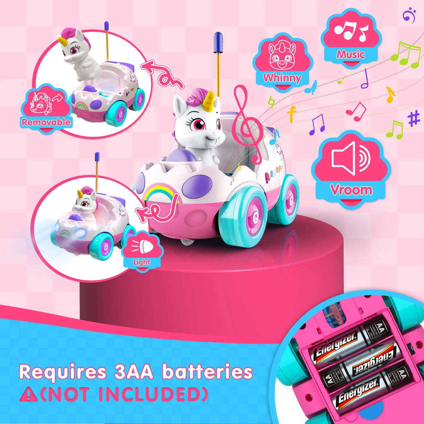 AEROQUEST Unicorn Toys for Girls Remote Control Car for Toddlers 1-3 2 Pack RC Cars with LED Lights & Music Toys for Ages 2-4 Birthday Gifts for 4-6 6-8 Year Old (Unicorn)