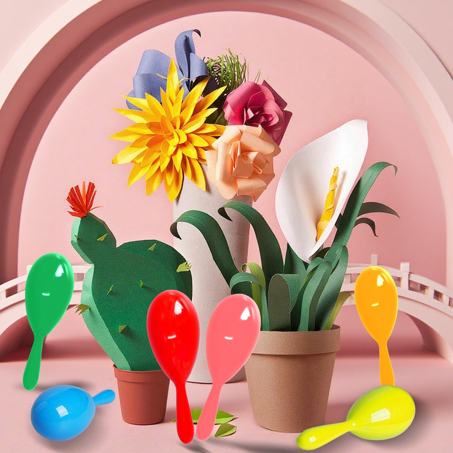 CONEHOY 150 Pcs 4 Inch Mini Maracas Plastic Noisemaker Musical Instruments Neon Maracas Shakers for Kids Birthday Party Classroom Mexican Fiesta Cinco De Mayo Party Favors
