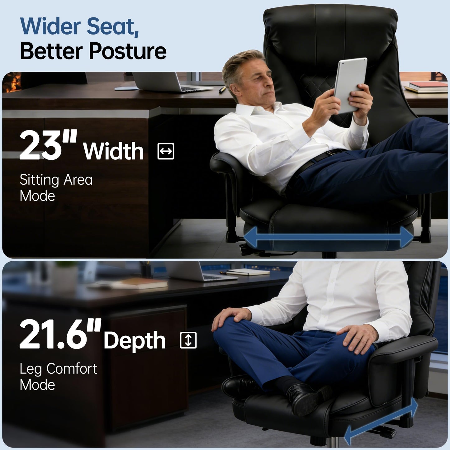 AreShark Big and Tall Office Chair - Executive High Back Leather Office Desk Chair with Adjustable Lumbar Support - Ergonomic Comfortable Heavy Duty Computer Gaming Chair with Padded Arms & Wide Seat