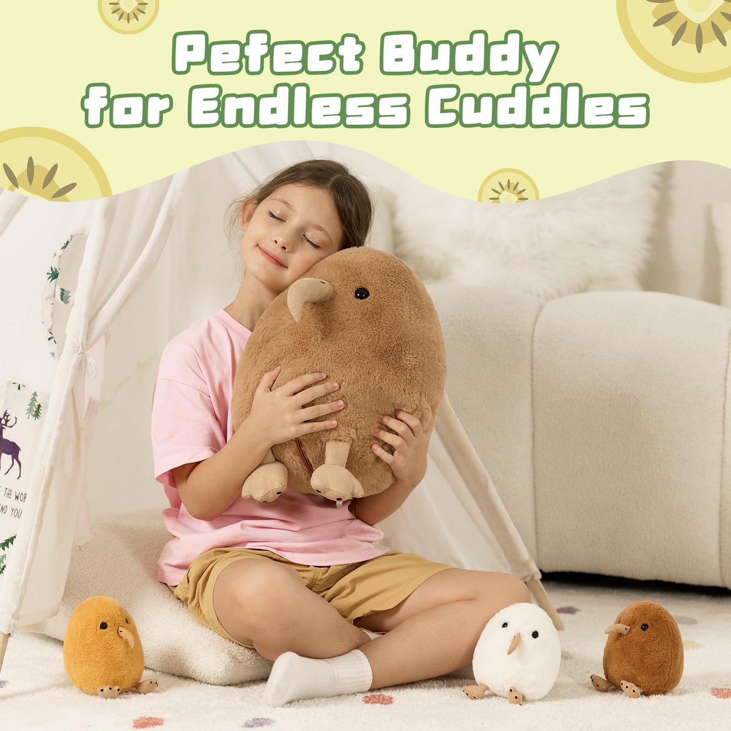 MorisMos Plush Kiwi Bird Toys for Kids, Realistic Mommy Kiwi Bird Stuffed Animal with 3 Baby Chicks, Soft Machine Washable Plush toy, Educational & Role Playset Gift for Birthday Baby Shower Christmas