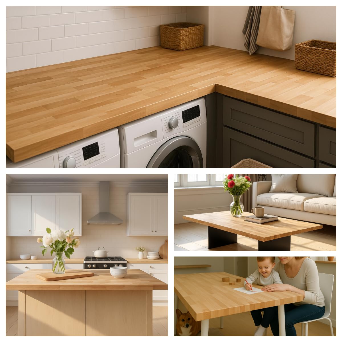3ft Butcher Block Countertop– 36"x25" Solid Birch Wood DIY Countertop, Durable Counter Table Tops for Kitchen Island, Bar, Workshop, Laundry Counters Dining Room Tables 1.5" Thick Unfinished