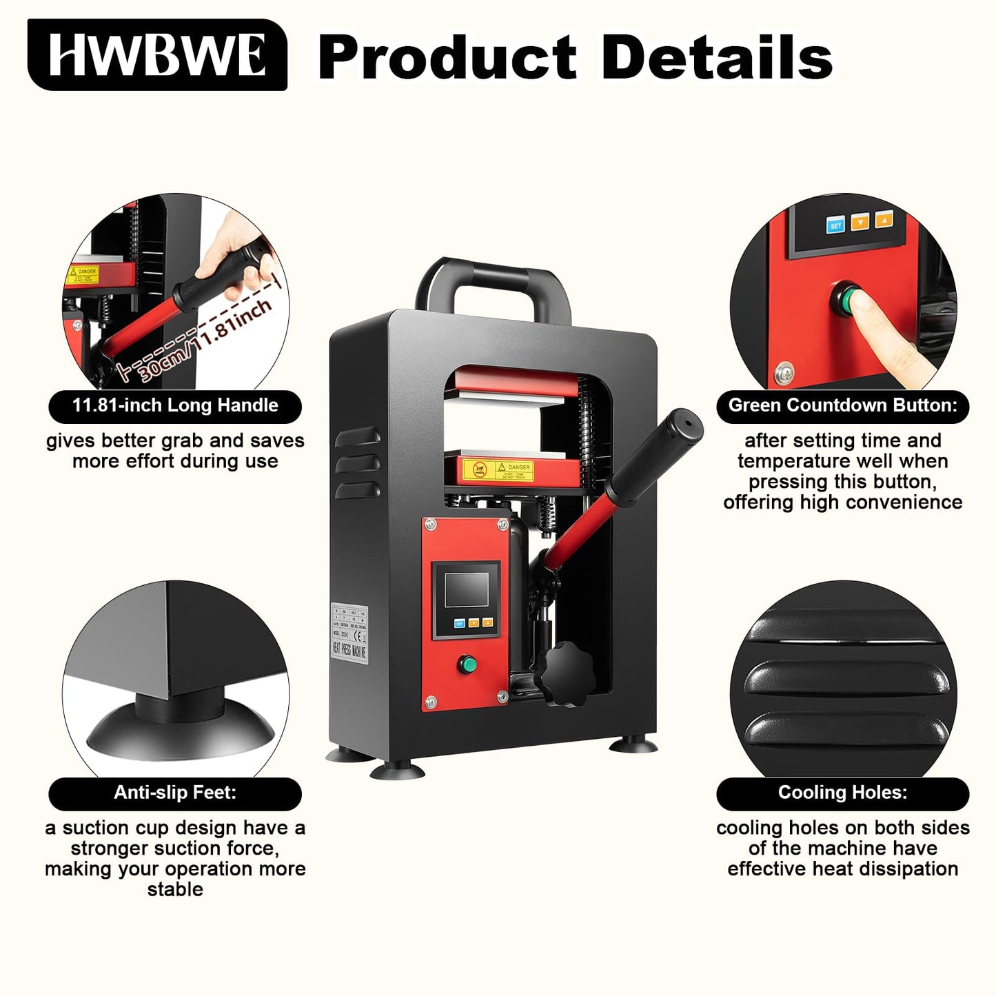 5 Ton Hydraulic Heat Press Machine, Portable Manual Heat Press Machine with LCD Display and Liftable Handle, Heavy-Duty Heat Press for Printing Heat Transfer Equipment