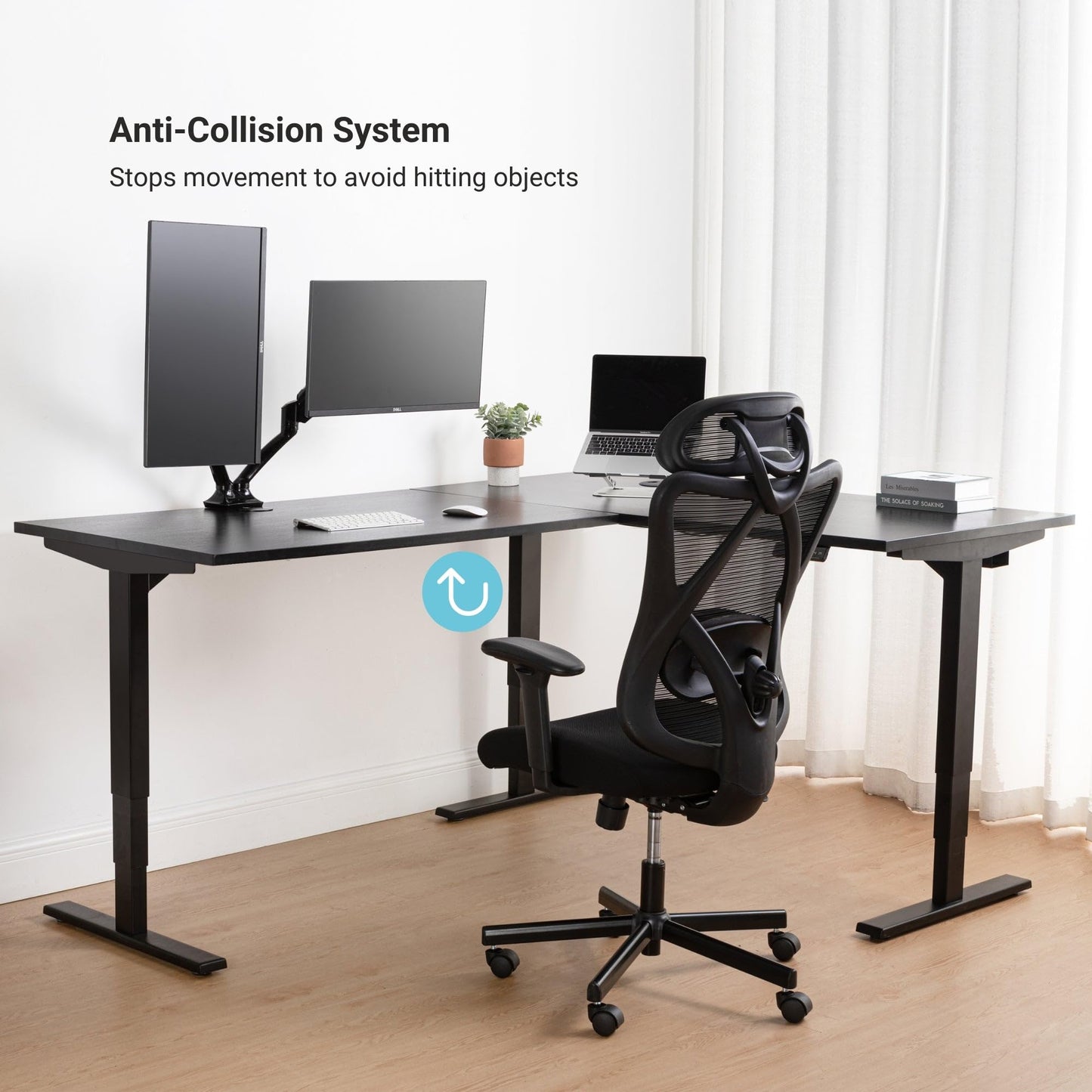 Progressive Desk Electric Stand Up Height Adjustable Standing Desk - Large 90" x 60" L Shaped Corner Rising Computer Workstation Table - Gray Oak, Black Frame
