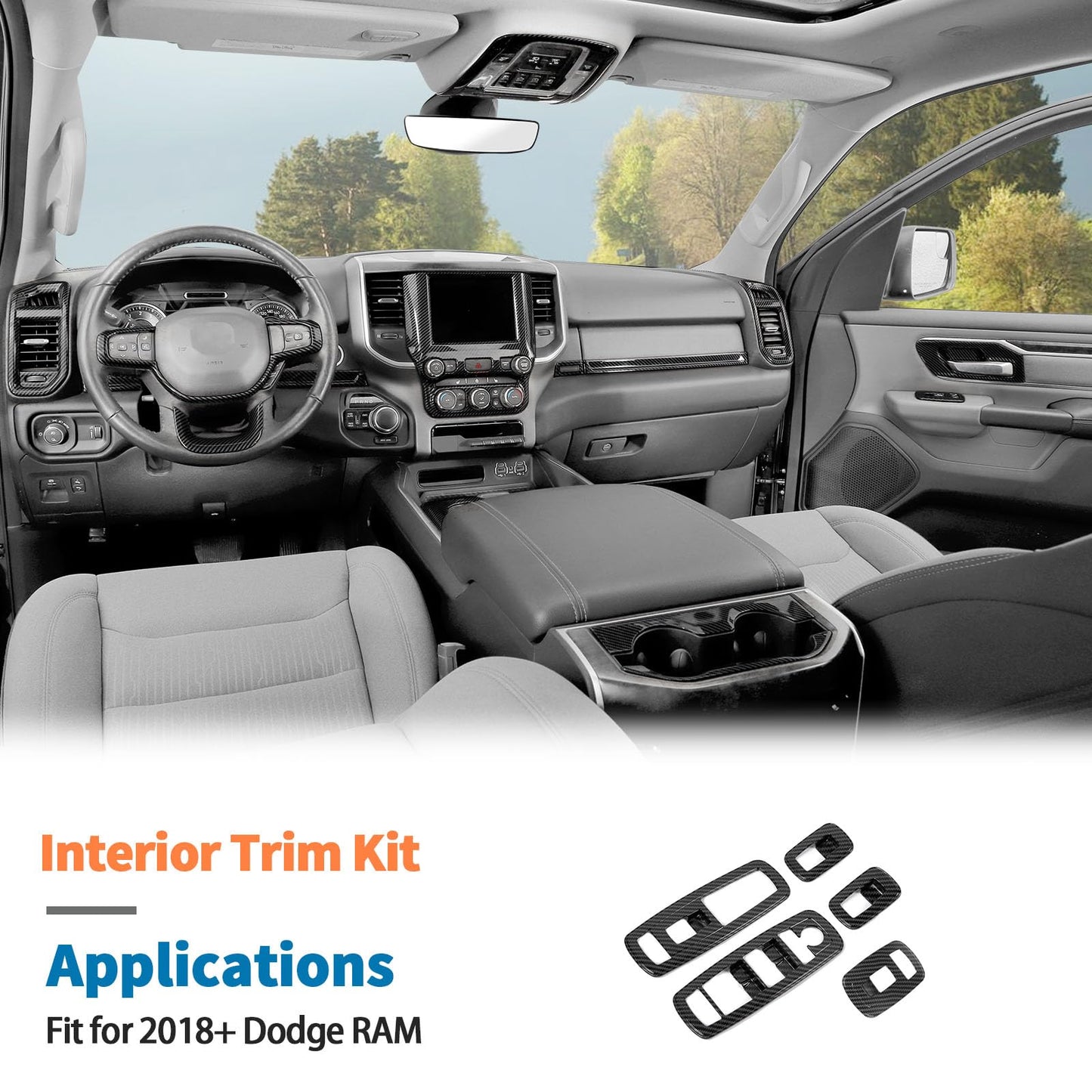 JeCar 27PCS Carbon Fiber Interior Trim Kit for 2018-2023 Dodge RAM 1500 Interior Accessories