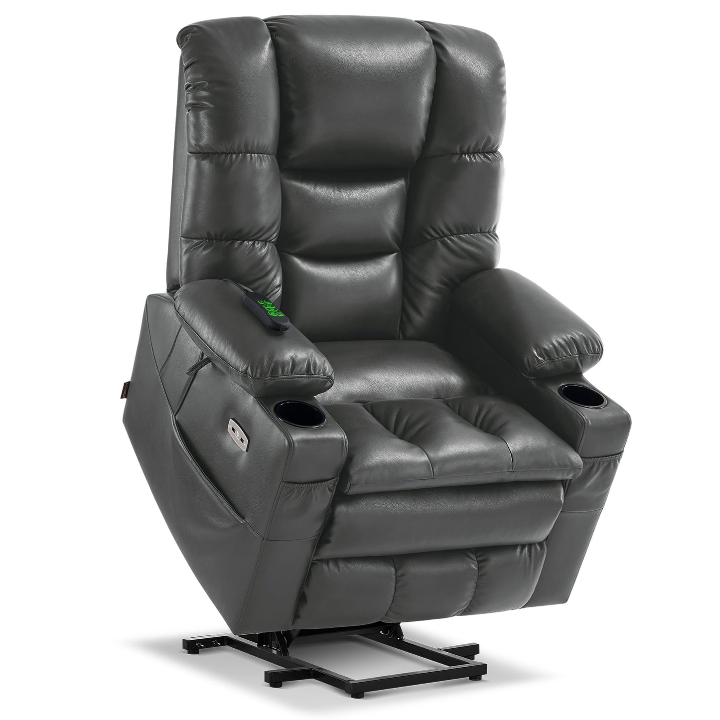 MCombo Large Triple Motor Power Lift Recliner Chair with Massage and Dual Heating, Adjustable Headrest for Tall Elderly People, Faux Leather 7634 (Dark Grey, Large)