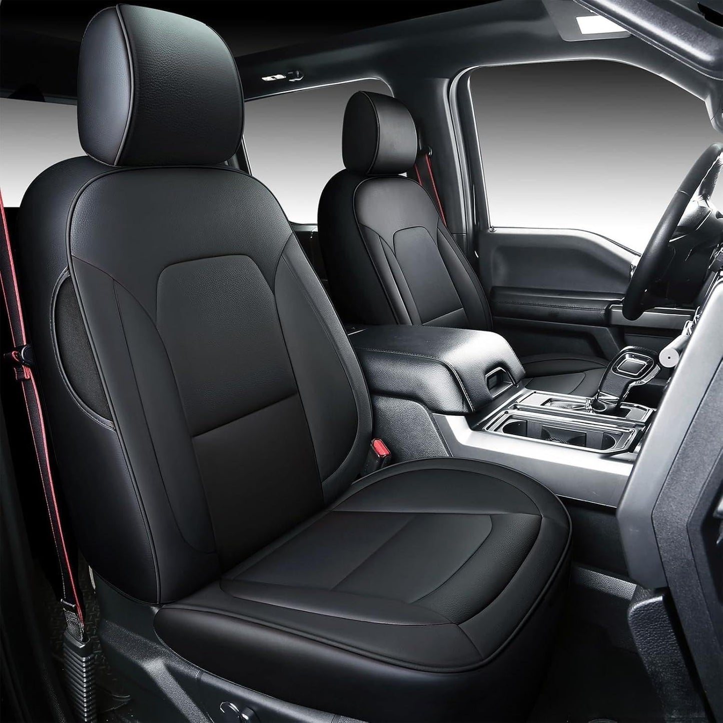 Coverado F150 Seat Covers for Ford, Full Set Leather Automotive Seat Covers, Custom Fit for 2015-2025 F150 and 2017-2025 F250, F350, F450 (Black)