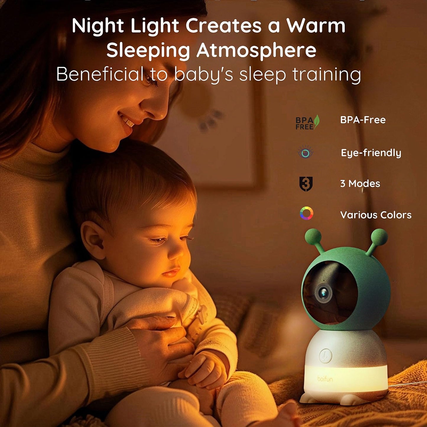 BOIFUN 2K Split-Screen 5 Inch Wi-Fi Baby Monitor With 2 Cameras, Colorful Night Light, AI Motion & Sound & Humidity & Temp Detection, Auto Tracking Via Smartphone App And Monitor Control, Night Vision