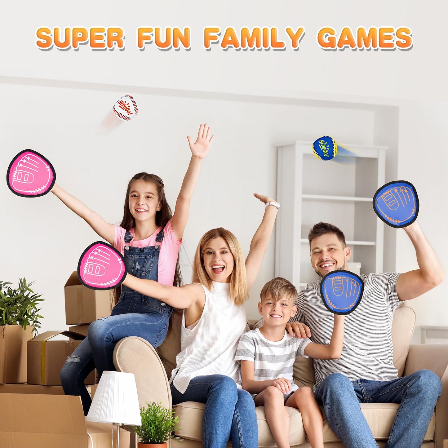 HEDUGO Ball and Catch Game Toss and Catching Ball Set Outdoor Toys for Kids at The Beach, Yard, Lawn Pool or Park Outside Games 4 Paddles 4 Balls Family Games for Kids and Adults Baseball Toys Gifts