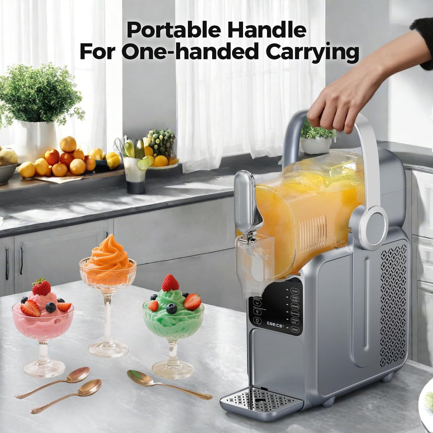 GSEICE Slushie Machine, 101oz Large Capacity Slushy Machine for Home with Portable Handle, Real-time Temp Display, 5 Preset Modes for Slushie, Margaritas, Frappés, Milkshake, and Juice