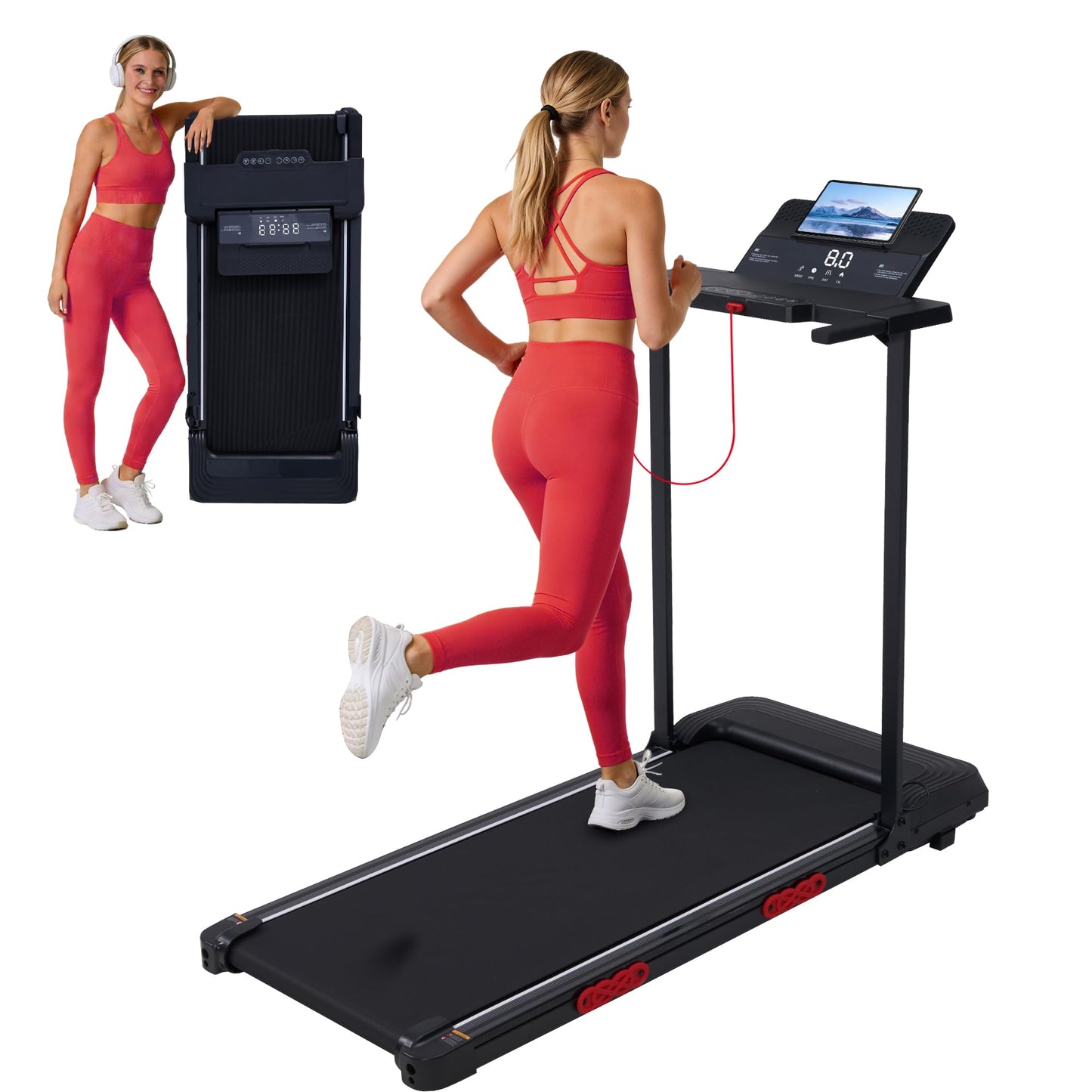 Walking Pad with Handle Bar, 3.5HP Electric Portable Walking Pad Treadmill with Handles, 0.6-10MPH Running Treadmill with Handles for Home Small, Big Screen, 400LBS Capacity