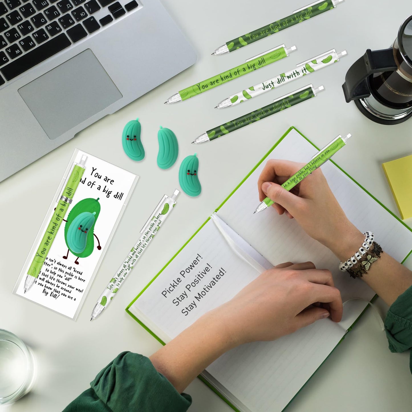 AmazingSpark 30 Sets Inspirational Pickle Pencils Appreciation Gifts Bulk 6 Styles 0.7 mm Mechanical Pencils with Erasers Positive Cards Graduation End of Year Gifts for Teacher Nurse Student Staff