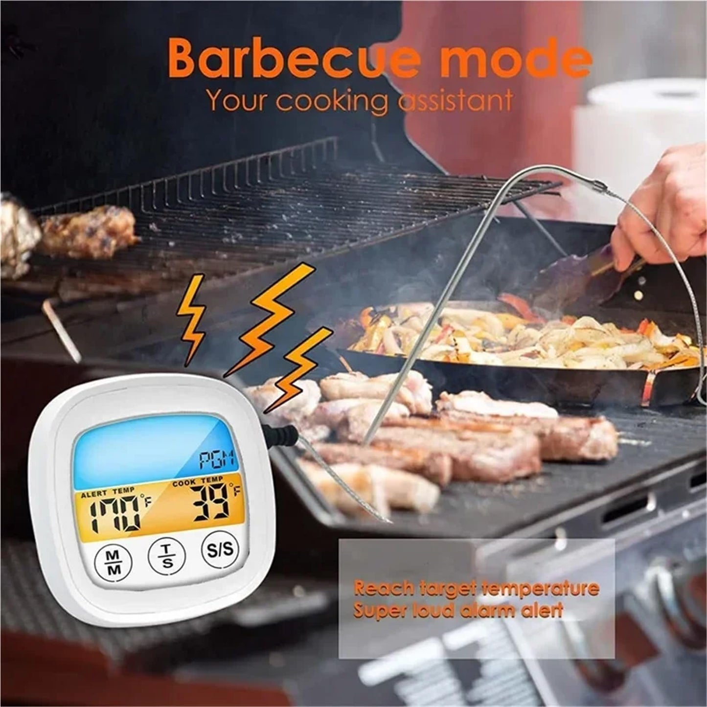 Digital Meat Thermometer for Oven Remote Read LCD Digital Food Thermometer Meat Probe Kitchen Cooking BBQ(White)