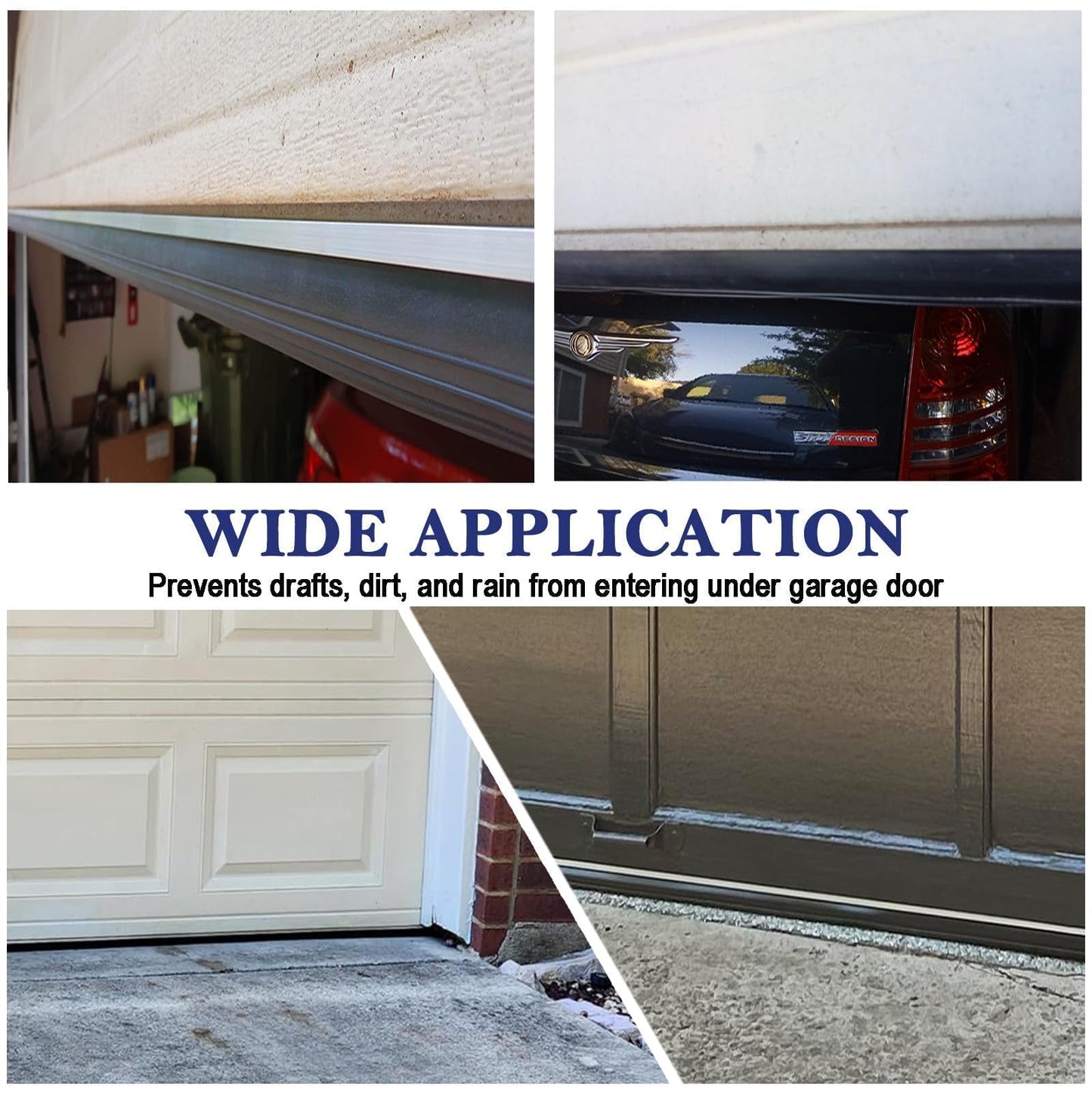 Garage Door Seals, Heavy-Duty Garage Door Seals Bottom Rubber with Rodent Proof Steel Wool, Aluminum Track Retainer Base with Brush Seal Kit, Universal Garage Weather Stripping Kit (16.5ft)