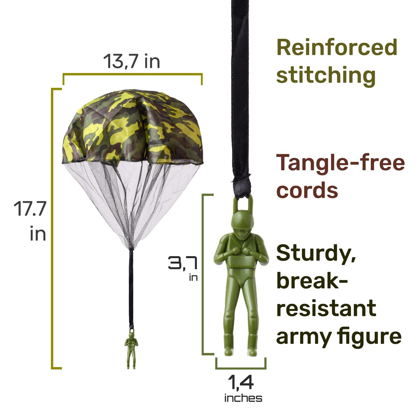 nutty toys Army Parachute Toys for Kids - Tangle Free Outdoor Flying Parachute Men, Best Indoor & Outside Toys for 4 5 6 7 8 9 10 11 12 Year Old, Top Easter Basket Stuffers 2026, Unique Boys Gifts